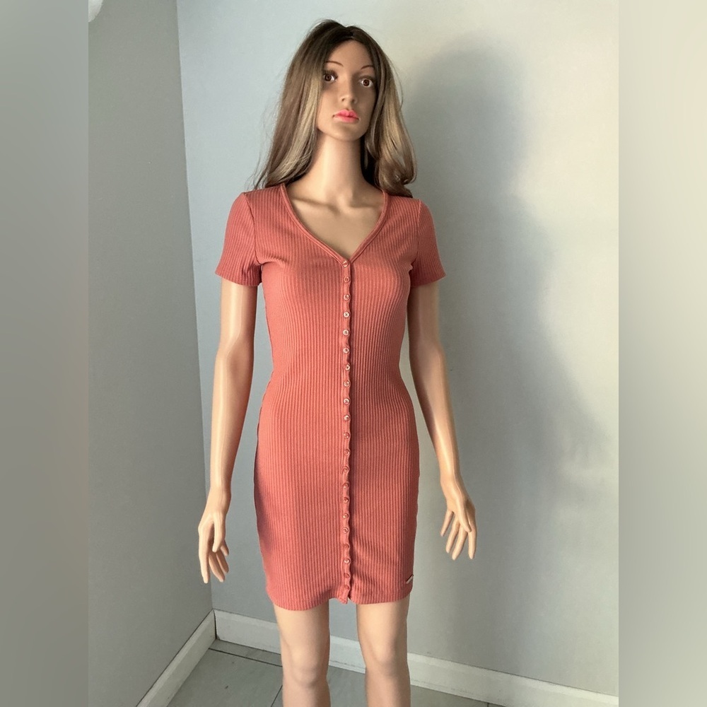 Guess Rust Button-Front Mini Dress - Picture 3 of 16